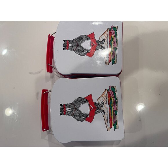 Sandwich Defender Tin Lunch Boxes Set Of 2 With Red Handles & Bear Graphic - Picture 4 of 7